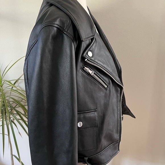New PAIGE Demetra Leather Moto Jacket Black Size Small genuine leather - Picture 9 of 14